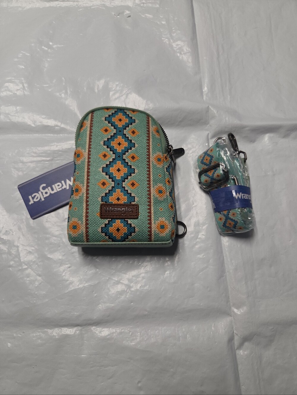 Wrangler Turquoise and Orange Geometric Crossbody Pouch